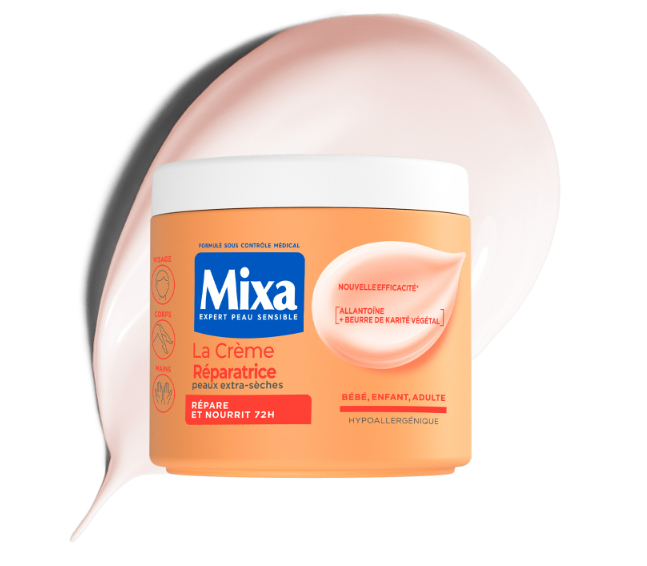 Mixa Crème Visage Corps Mains Hydratante Réparatrice 72h pour Peaux Extra-Sèches Hypoallergénique Beurre de Karité 400ML